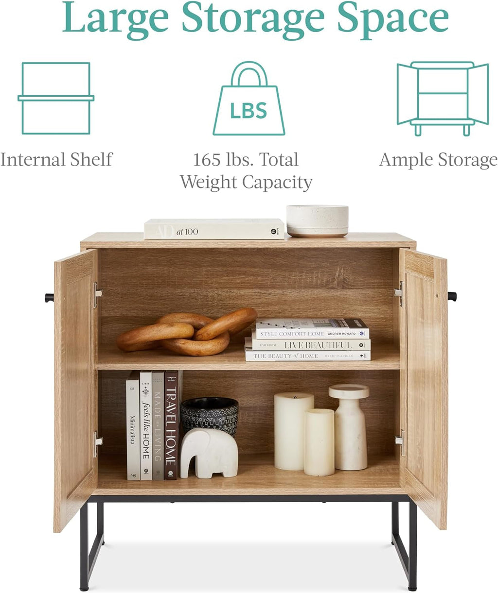 Two Door Rattan Storage Cabinet Natural Finish With Non Scratch Foot