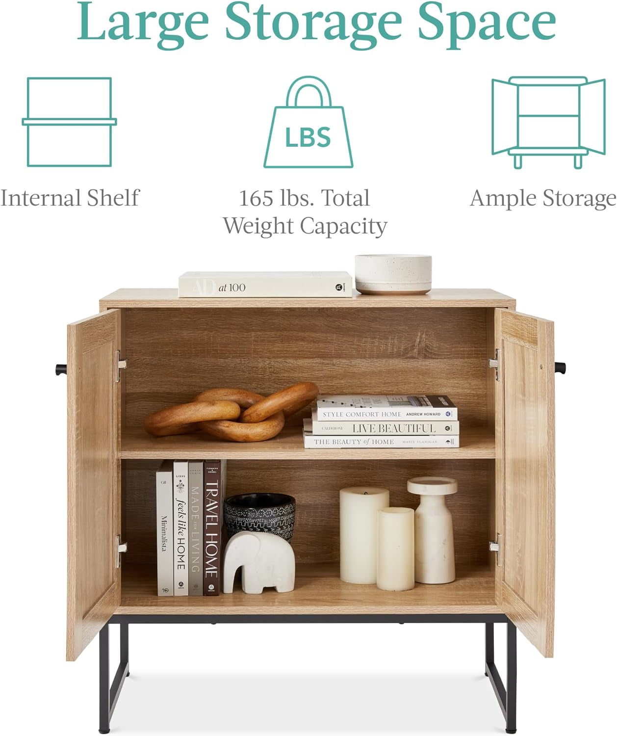 Two Door Rattan Storage Cabinet Natural Finish With Non Scratch Foot
