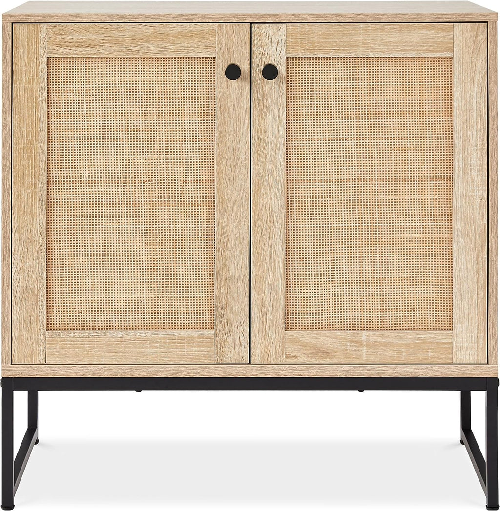 Two Door Rattan Storage Cabinet Natural Finish With Non Scratch Foot