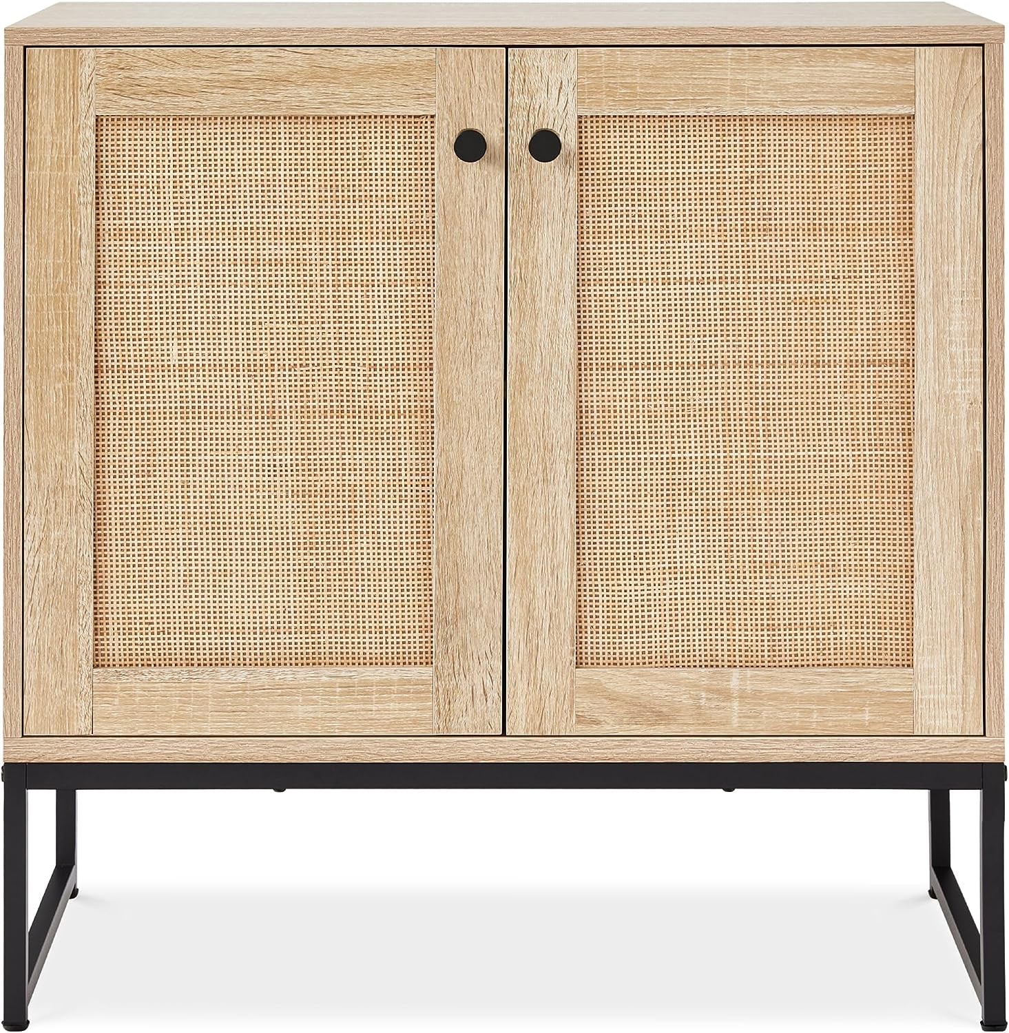 Two Door Rattan Storage Cabinet Natural Finish With Non Scratch Foot