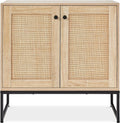 Two Door Rattan Storage Cabinet Natural Finish With Non Scratch Foot