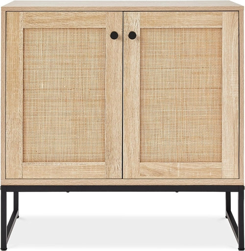 Two Door Rattan Storage Cabinet Natural Finish With Non Scratch Foot