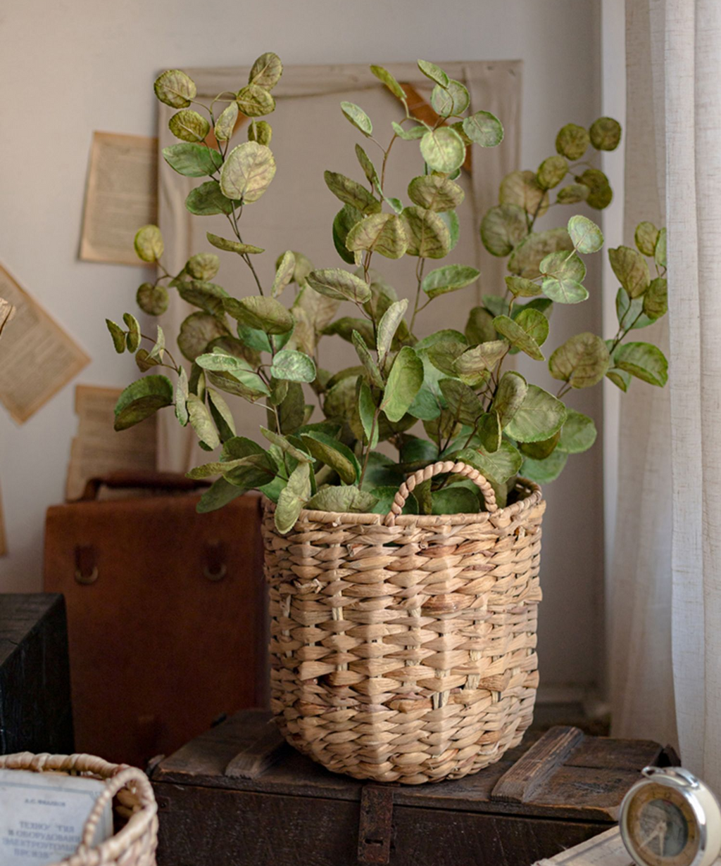Natural Straw Round Basket with Handles