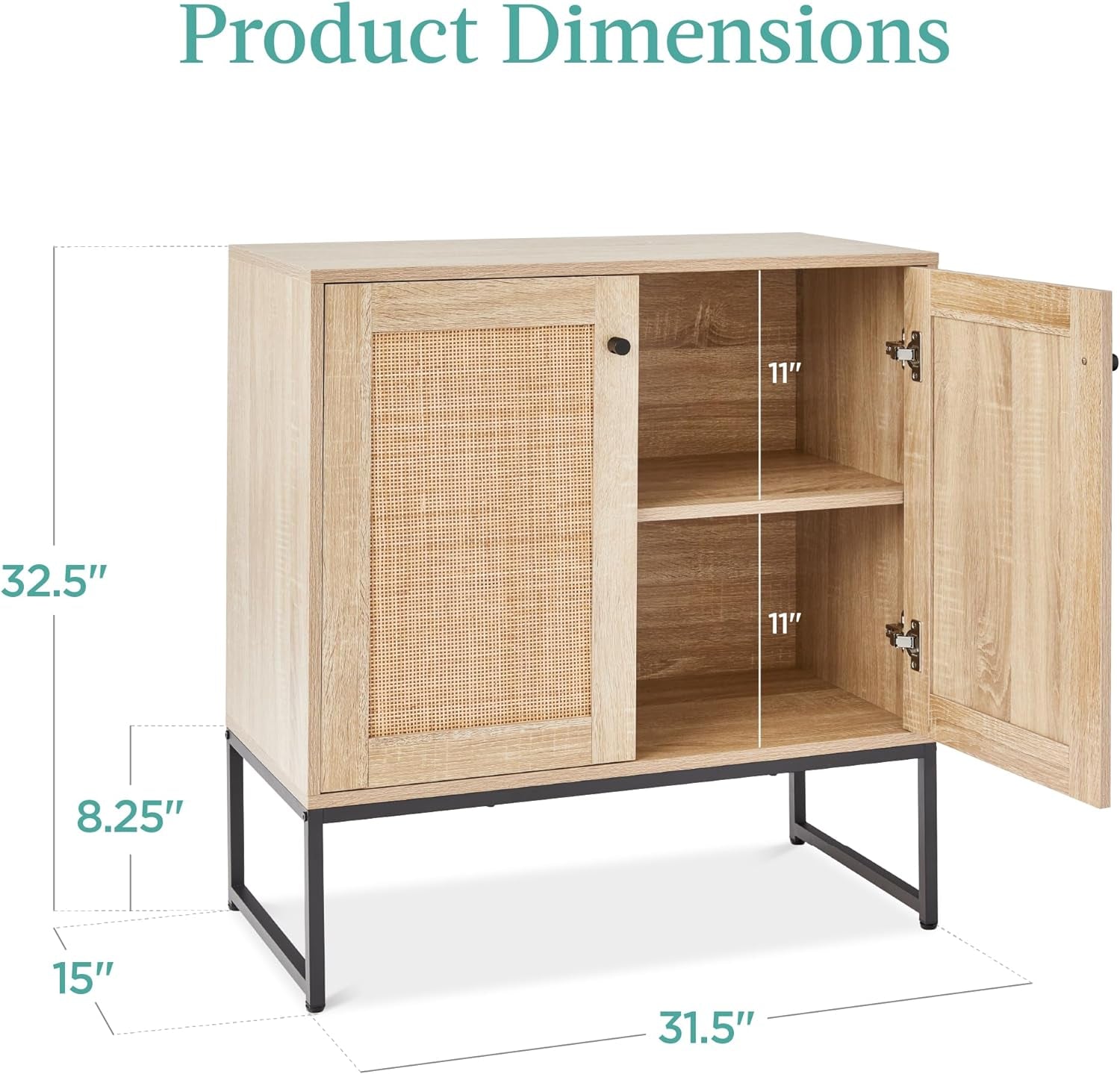 Two Door Rattan Storage Cabinet Natural Finish With Non Scratch Foot